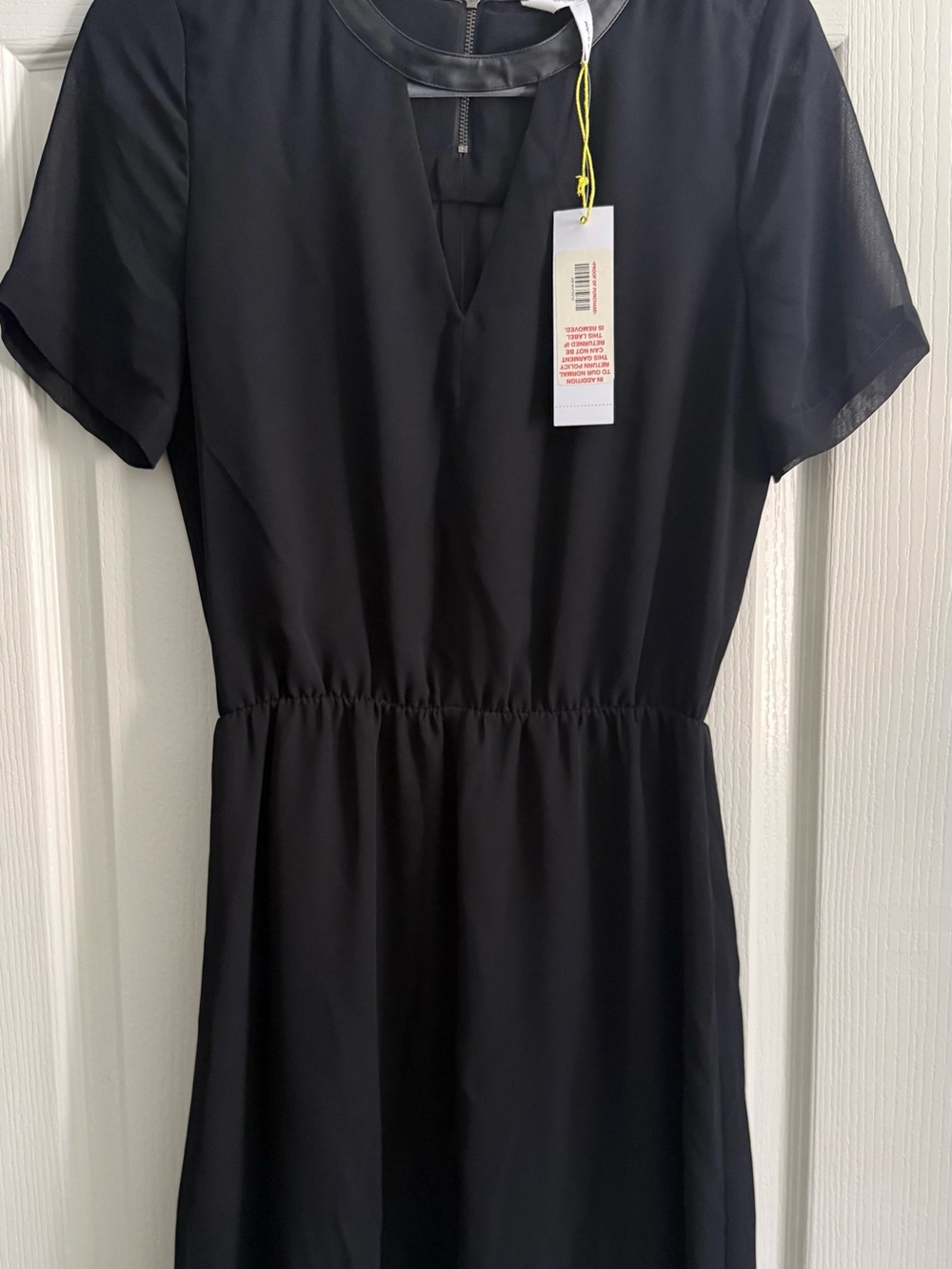 BCBGeneration Black Short Sleeve Tunic with Faux Leather Trim